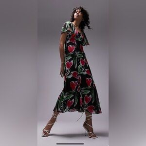 Topshop midi tea dress in red and purple floral - US 6 NWT